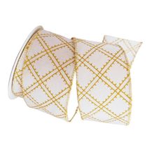 Fita Decorativa Natal Aramada Branca E Dourada Comp 9.14m