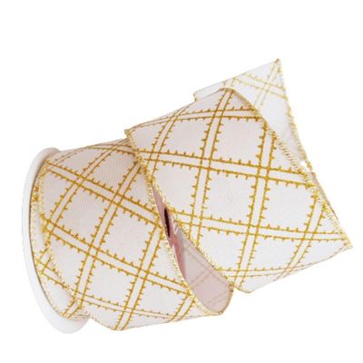 Fita Decorativa Natal Aramada Branca E Dourada Comp 9.14m