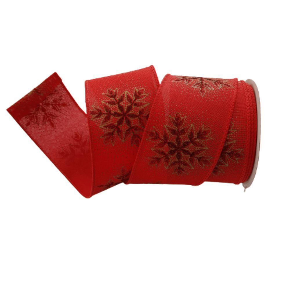 Fita Decorativa Natal Aramada Poliéster Vermelha Comp 9.14m