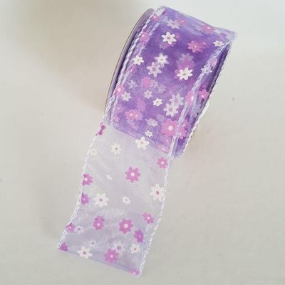 Fita Aramada Voal Lilás Com Mini Flores Comp 9.14m