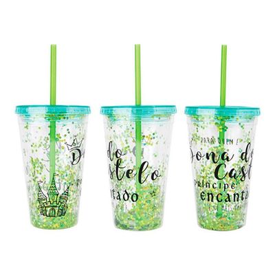 Copo De Plástico 450Ml Shine Teen Com Canudo - Art Brink