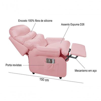 Poltrona Reclinável Barão Papai Mamãe Amamentação Estética Corano Rosa