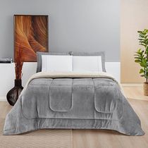 Coberdrom Diamond Casal King Sherpa Com Manta Flannel 01 Peça - Cinza