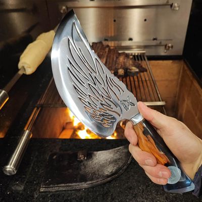 Faca Cutelo Celestial Moeda Reis Artesanal 8' Churrasco Asa Anjo Aço Inox 420C Cabo Híbrido