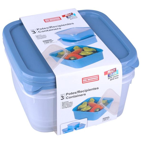Conjunto 3 Potes Quadrado 1L PO51-01 São Bernardo