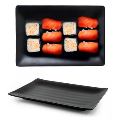 Kit 6 Travessas Retangulares de Melamina Pretas 24,5x16,5cm Comida Japonesa Sushi Sashimi