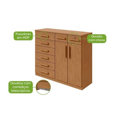 Comoda Toronto 2 Portas 8 Gavetas - Lopas Amendoa Clean