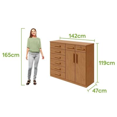 Comoda Toronto 2 Portas 8 Gavetas - Lopas Amendoa Clean