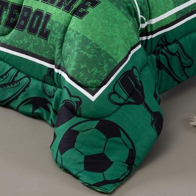 Kit Edredom + Lençol Plush Fofinho Infantil Dupla Face Dream 3 Peças Solteiro - Futebol.