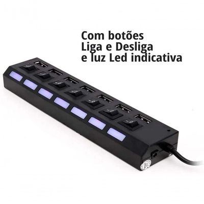 Hub De Usb 7 Portas 2.0 Hd Extensor High Speed Pen Drive Hd