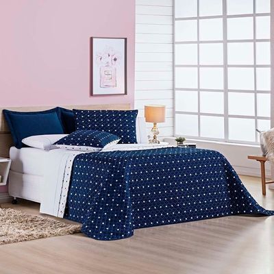 Kit Cobre Leito Celine Casal Queen Dupla Face Micropercal 200 Fios 03 Peças - Azul Marinho