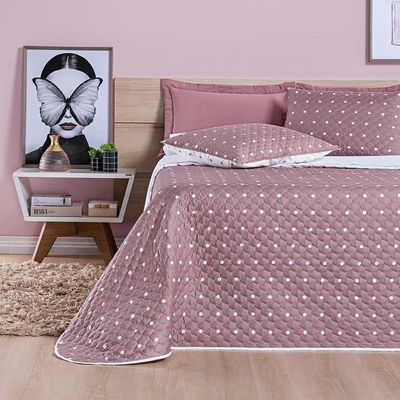 Cobre Leito Casal Padrão Petit Poa Micropercal 200 Fios Dupla Face 3 Peças - Rose
