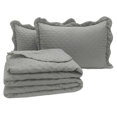 Kit Cobre Leito Colcha Alvorada King 3 Peças Percal 300 Fios Clássico - Cinza