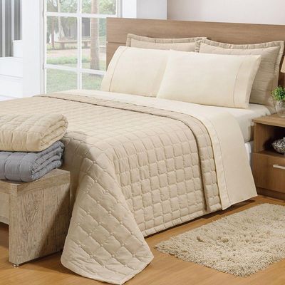 Cobre Leito Queen Soft 3 Peças Bege