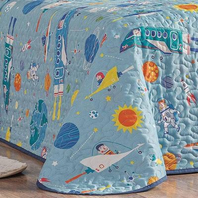 Kit Colcha Solteiro Infantil Fantasyfibra 2 Peças Astronauta