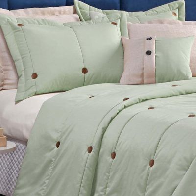 Kit Cobre Leito Colcha Queen Button 200 Fios Bordado 7 Peças - Verde