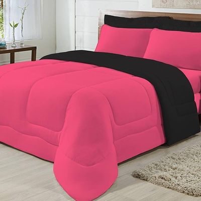 Edredom Dupla Face 100% Algodão Malha Queen Gran Moratta 01 Peça - Pink/ Preto