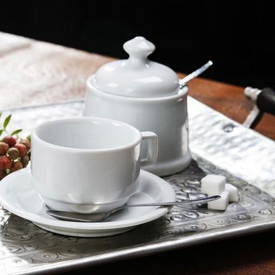 Xícara de Porcelana Chá Café 210ml com Pires Bar Hotel Germer Branca Restaurante