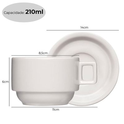Xícara de Porcelana Chá Café 210ml com Pires Bar Hotel Germer Branca Restaurante