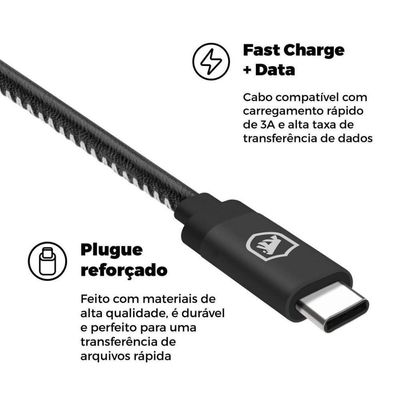 Kit Carregador Veicular Tank E Cabo Turbo Militar Tipo C / Tipo C - Gshield