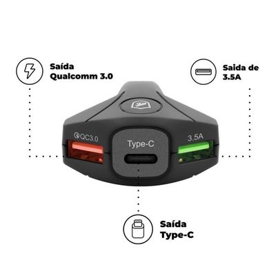 Kit Carregador Veicular Tank E Cabo Turbo Militar Tipo C / Tipo C - Gshield