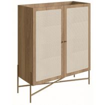 Cristaleira Bar Armário Alto Oslo Artesano 93 Cm (Largura) Mdp Mel Palha  Base Metal