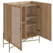 Cristaleira Bar Armário Alto Oslo Artesano 93 Cm (Largura) Mdp Mel Palha  Base Metal