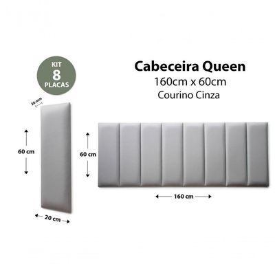 Placas Cabeceira Queen 160cm X 60cm 8 Placas Courino Cinza