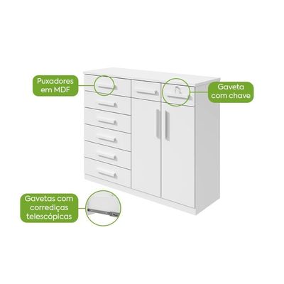 Comoda 8 Gavetas 2 Portas Toronto Branco - Lopas