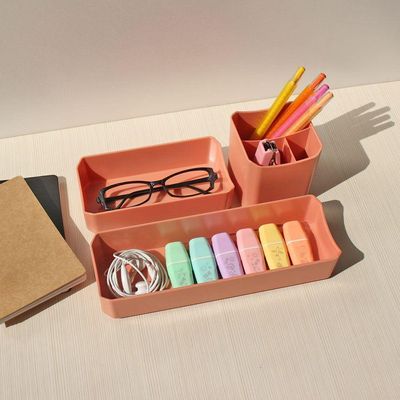 Organizador De Mesa- Maquiagem - Porta Treco - Caneta 3 Peças Linha Loft Salmão