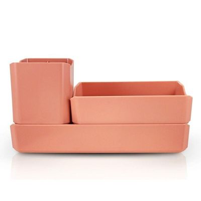 Organizador De Mesa- Maquiagem - Porta Treco - Caneta 3 Peças Linha Loft Salmão