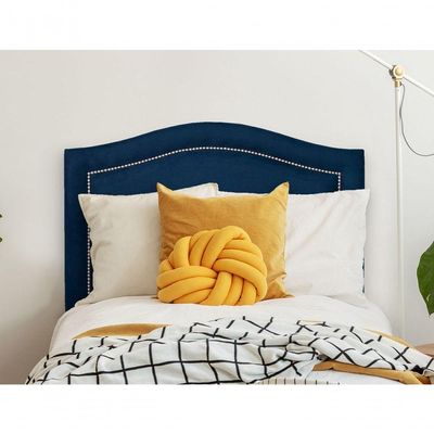 Cabeceira Solteiro 90x60 Suede Azul Tachas Prata