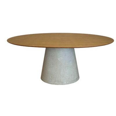 Mesa De Jantar Cone Oval 198x122 Cm Tampo Freijó Base Concreto Cor Cinza