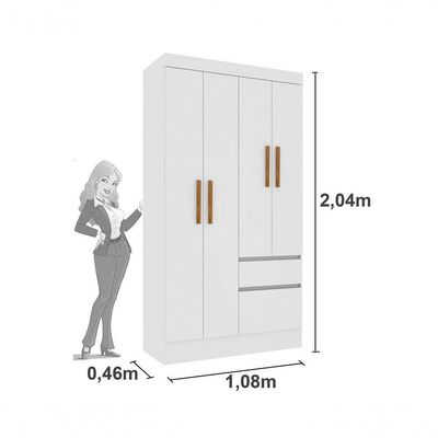 Guarda Roupa Oregon 4 Portas 2 Gavetas Tcil Neve