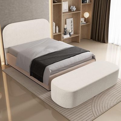 Cabeceira Cama Box Queen 160cm Lanna Com Puff Recamier Doha W01 Linho Cru - Lyam Decor