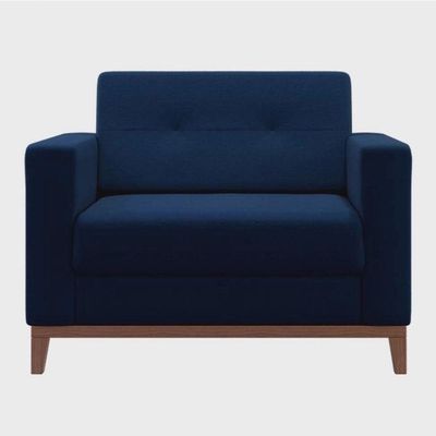 Poltrona Living Tecido Linho Base Madeira Para Sala
