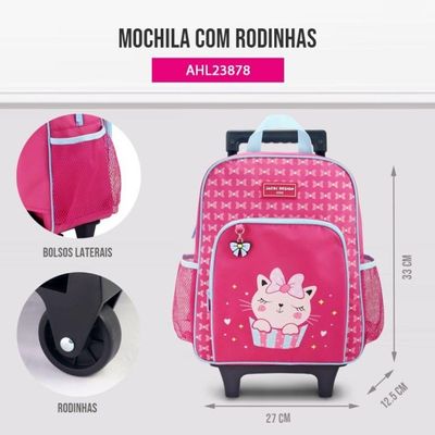 Conjunto Mochila Com Rodinhas E Lancheira Térmica Com Pote P/ Lanche Pink