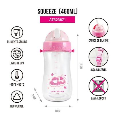 Kit Mochila Escolar Pote Para Lanche E Garrafa 460ml Infantil - Azul Rosa