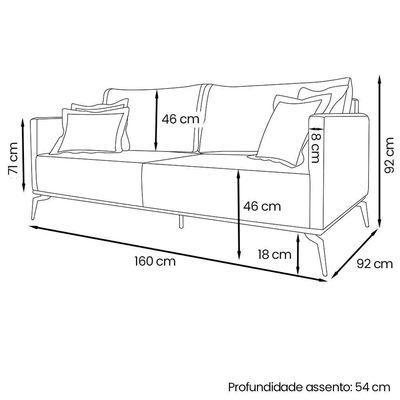 Sofa Sala De Estar Liv 2 Lugares Pes Aço Linho 231 Dourado Ezz Dourado