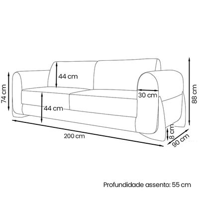 Sofa Jolie 3 Lugares 200cm Pes Boomerang Linho 213 Dourado Ezz Dourado