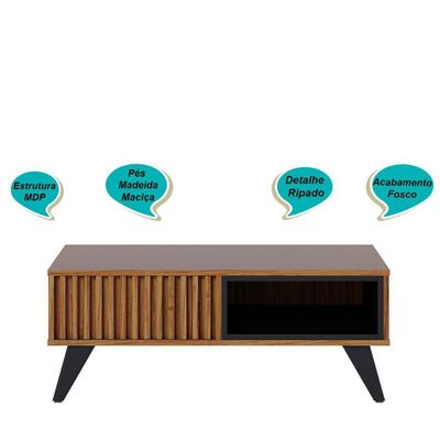 Mesa De Centro Retangular 1 Nicho Jeri Noce Milano Preto Fosco Noce Milano Preto Fosco