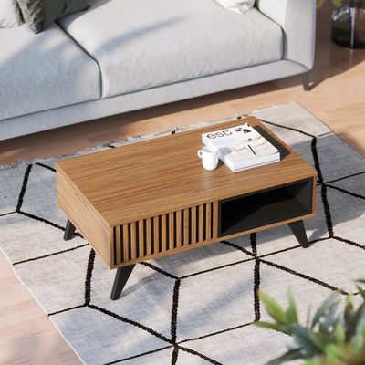 Mesa De Centro Retangular 1 Nicho Jeri Noce Milano Preto Fosco Noce Milano Preto Fosco