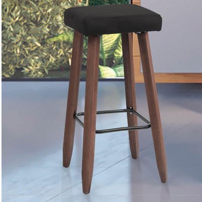 Banqueta Alta Kiara Estofada Em Suede Com Pés Em Madeira