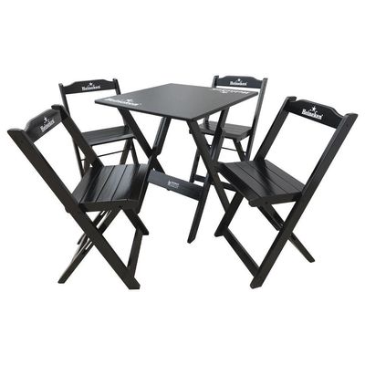 Kit 2 Conjuntos Mesa Dobrável Madeira 70x70 Com 4 Cadeiras Personalizada Hei Preta - Cor: Preto