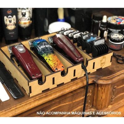 Suporte Mdf Para 3 Maquinas De Cortar Cabelo E 8 Pentes De Altura Vermelho - Preto