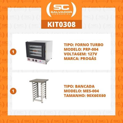 Kit - Forno Turbo Prp-004 127v Preto + Bancada Mes-004 - Progás 127v