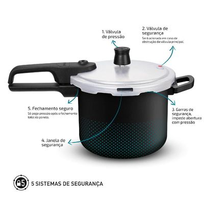 Panela de Pressão 4.5L Fechamento Externo Smart Rochedo Preta