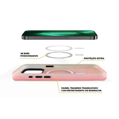 Kit Capa Magsafe Pro Rosa E Pelicula Ultra Glass Para Iphone 15 Plus - Gshield