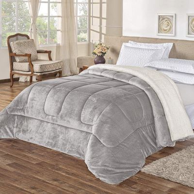 Coberdrom Solteiro + Manta Flannel 1Pç - Cinza