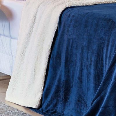 Cobertor King Sherpa + Mantinha Flannel 1 Peça Azul Marinho